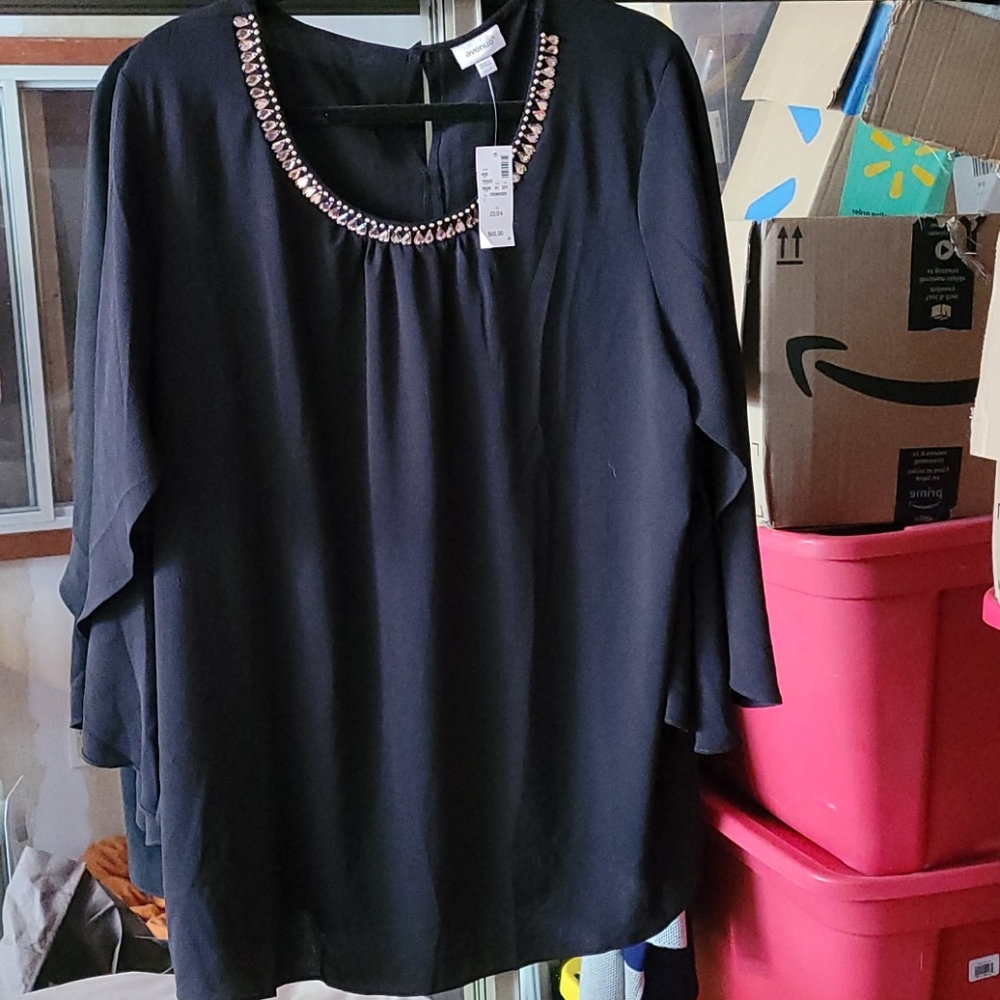 Brand new lightweight blouse with gem neckline